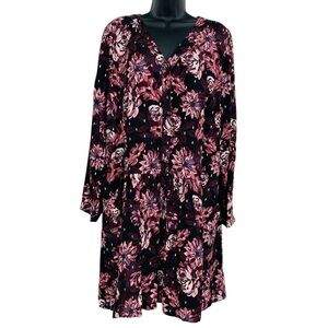 Garnet Hill Dropwaist button up dress v neck pockets floral metallic size 14